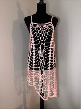 Handmade Pink Crochet Cover-Up Dress